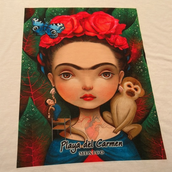 Graphic T-shirt With Freida And A Monkey Says Playa De Carmen Size XL - Picture 2 of 8